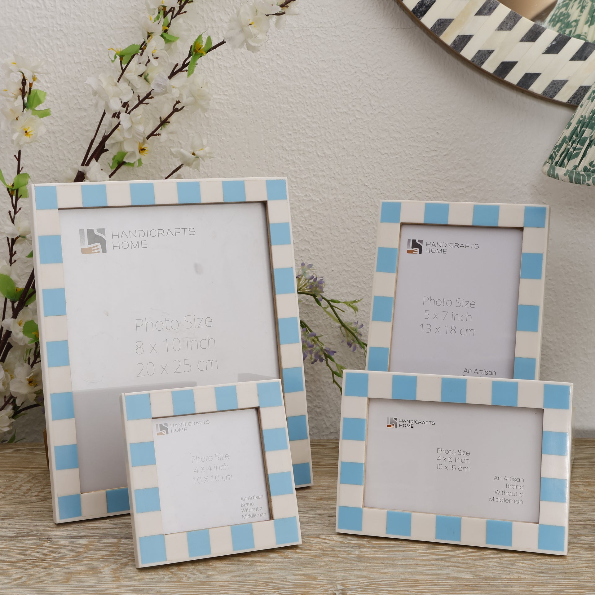 Turq White Checkered Resin Inlay Frame Set 4 Mixed Sizes
