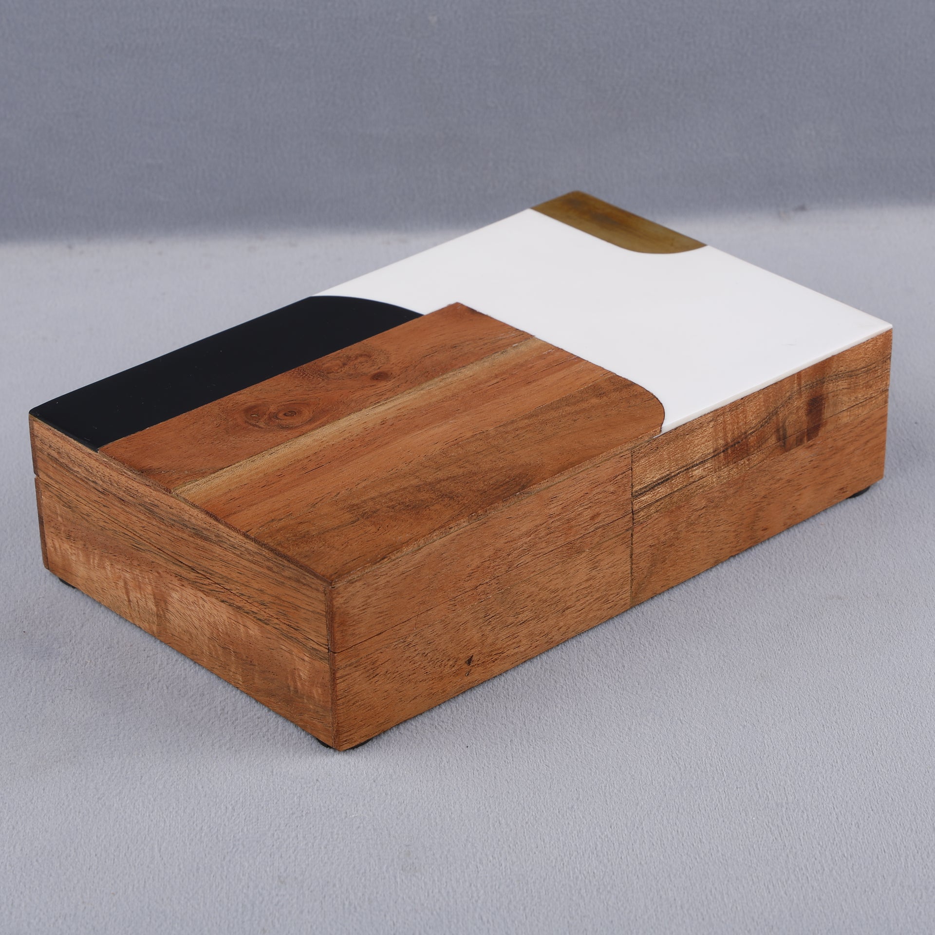 Abstract-Block Pattern Decorative Storage Box, Resin Inlay in 3 Sizes, Black-White