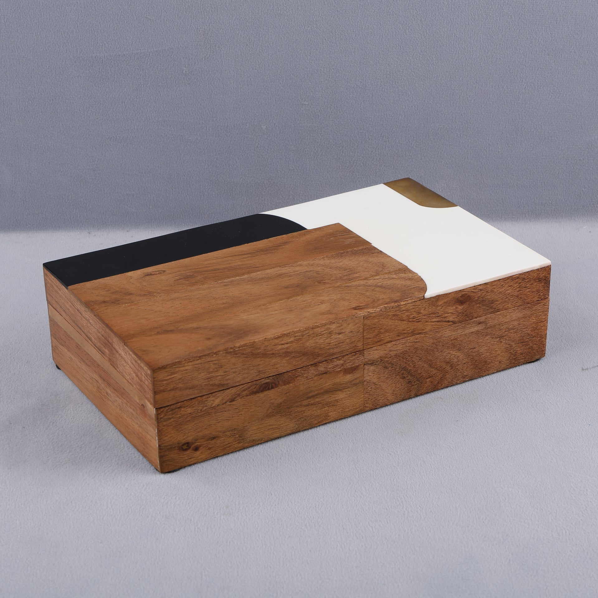 Abstract-Block Pattern Decorative Storage Box, Resin Inlay in 3 Sizes, Black-White