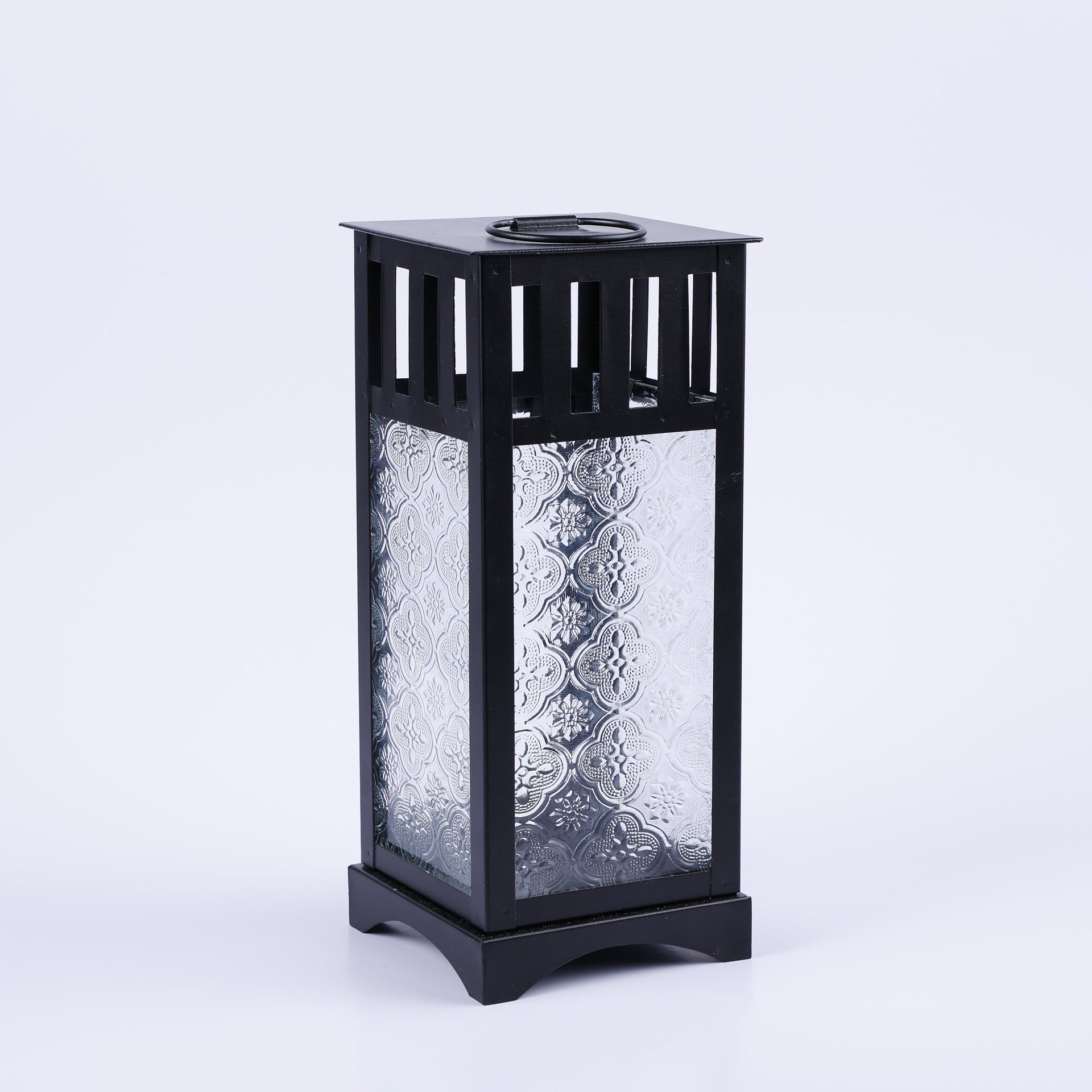 Metal & Embossed Glass Vintage Lantern, Glossy Brown