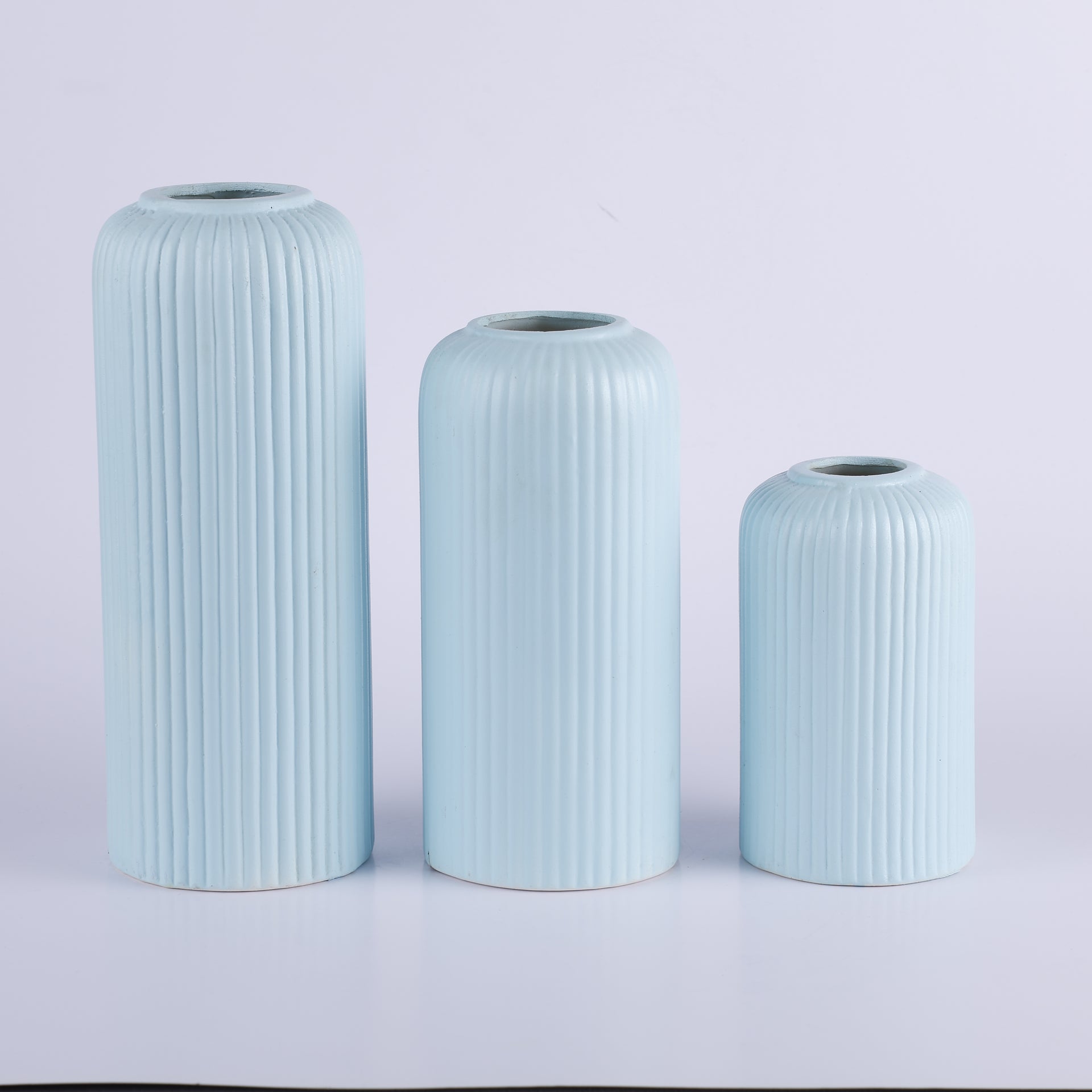 Ceramic Vase Set of 3 – Turquoise Stripped Pattern Decorative Flower Vases