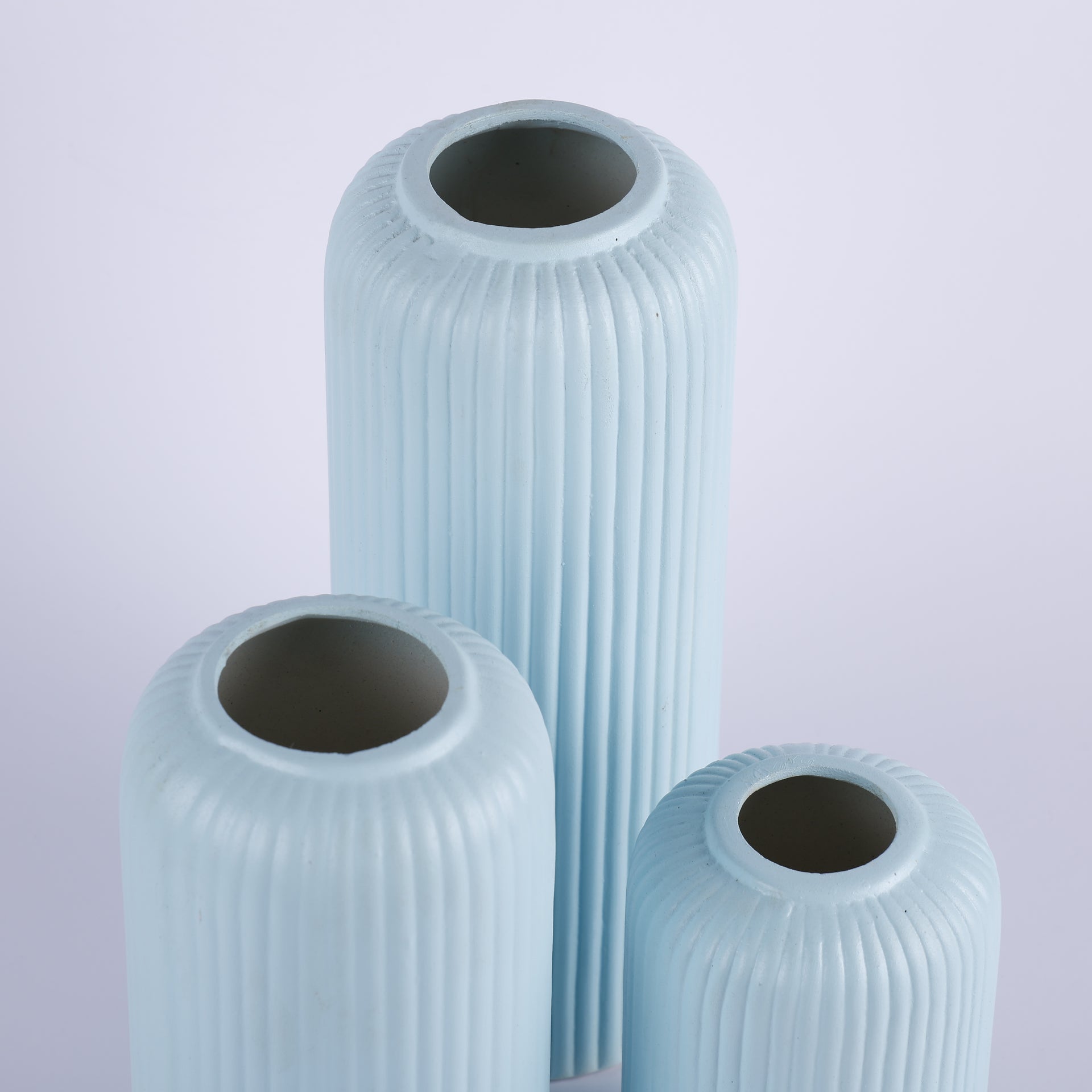 Ceramic Vase Set of 3 – Turquoise Stripped Pattern Decorative Flower Vases