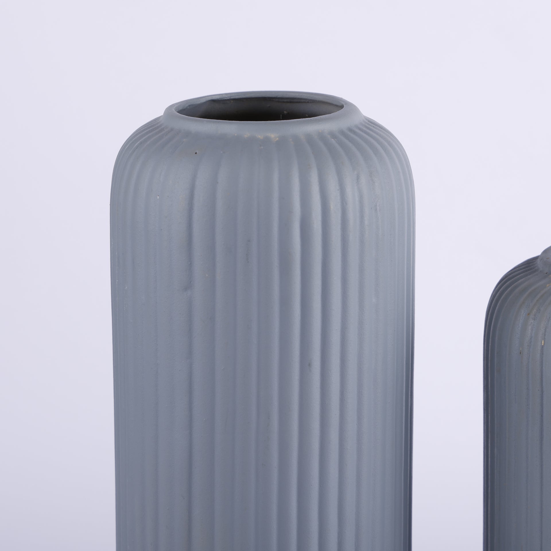 Ceramic Vase Set of 3 – Grey Stripped Pattern Decorative Flower Vases