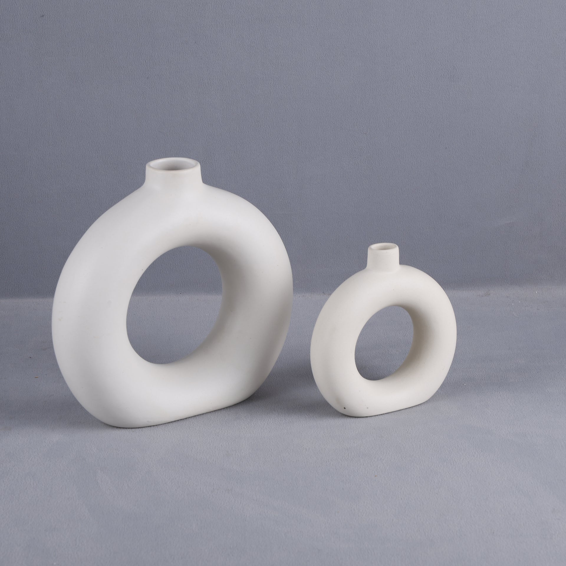 Ceramic Vase Set of 2 – White & Black Matte Decorative Vases for Flowers