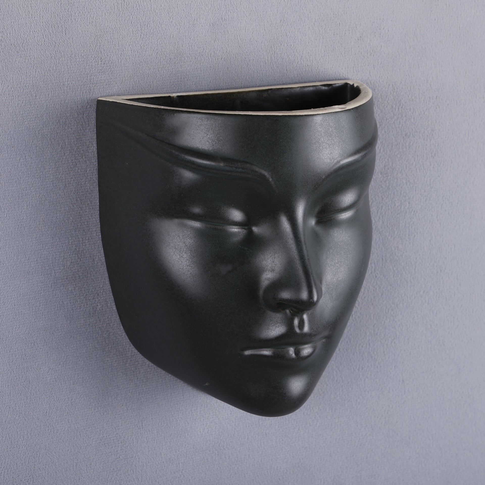 Ceramic Vase Set of 2- Noirstaq Face Pattern in Black & Cream White Matte