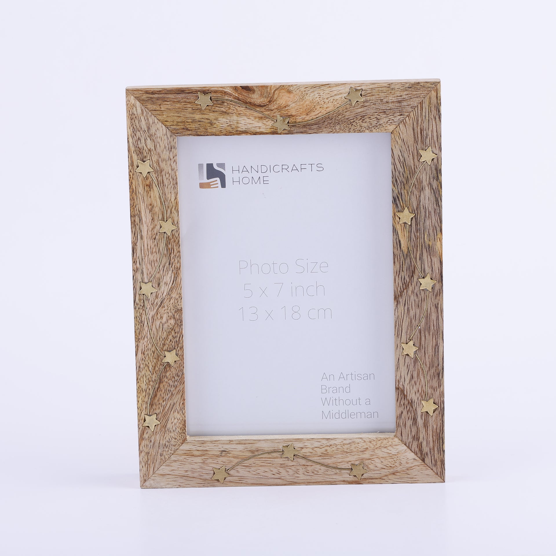 Star Link Pattern Wood & Brass Inlay Decorative Picture Frame- 4x6, 5x7