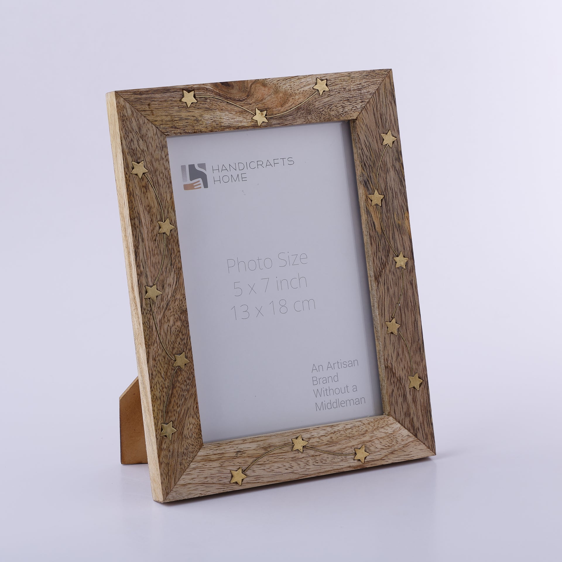 Star Link Pattern Wood & Brass Inlay Decorative Picture Frame- 4x6, 5x7