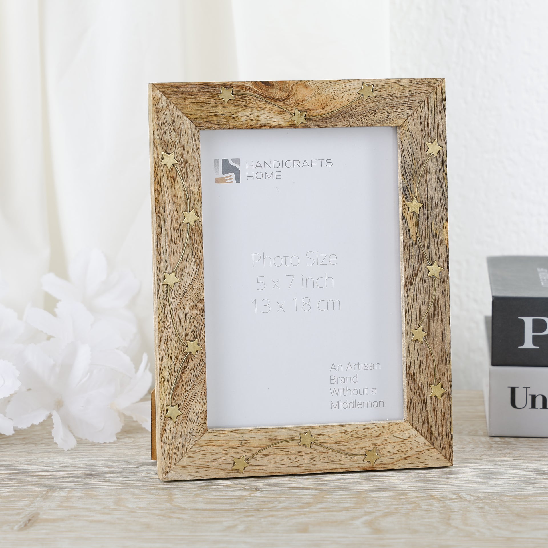 Star Link Pattern Wood & Brass Inlay Decorative Picture Frame- 4x6, 5x7