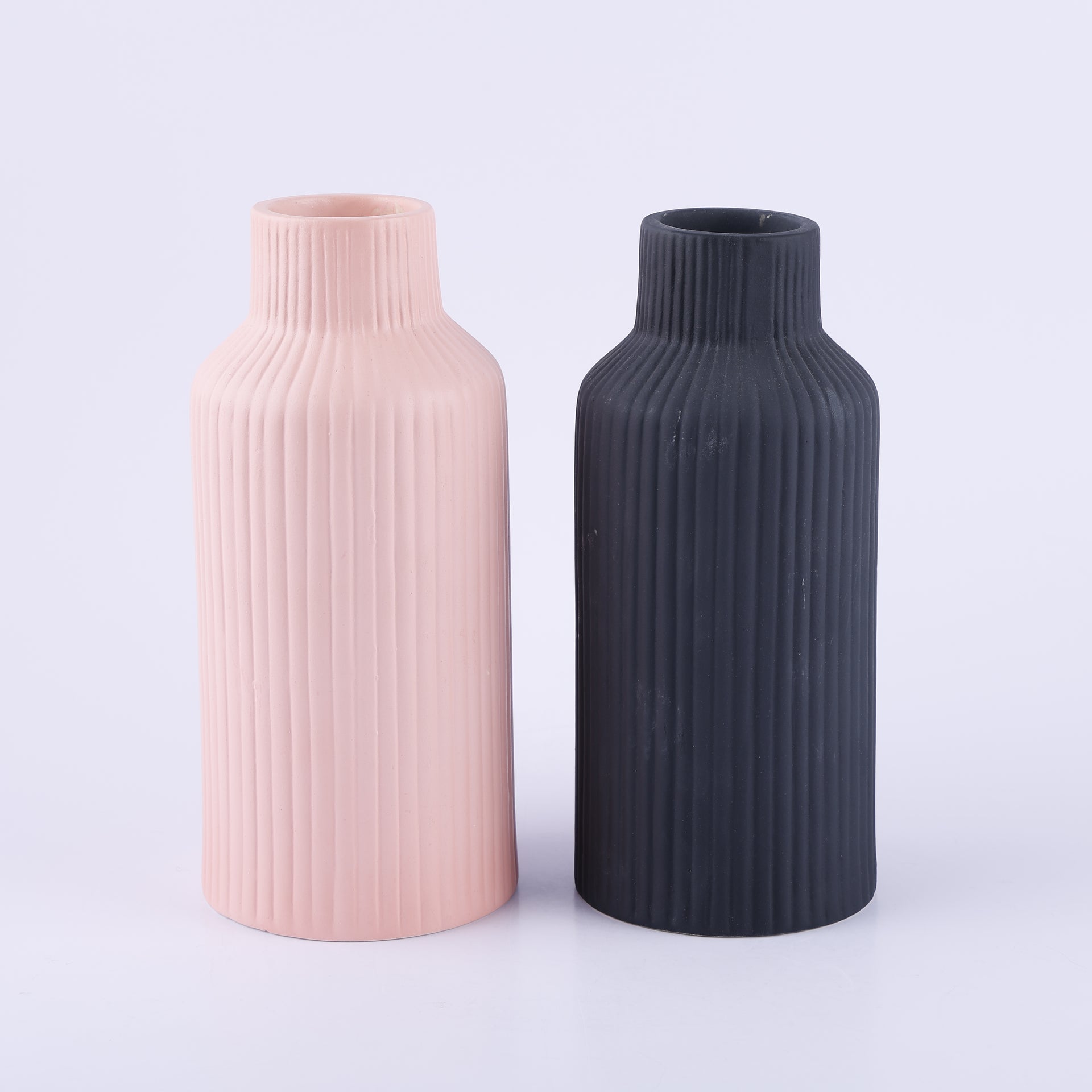 Ceramic Vase Set of 2 – Decorative Vases in Matte Pink & Black