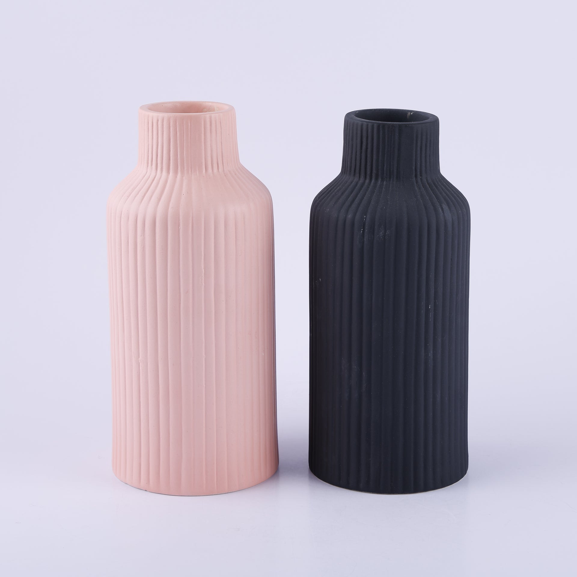 Ceramic Vase Set of 2 – Decorative Vases in Matte Pink & Black