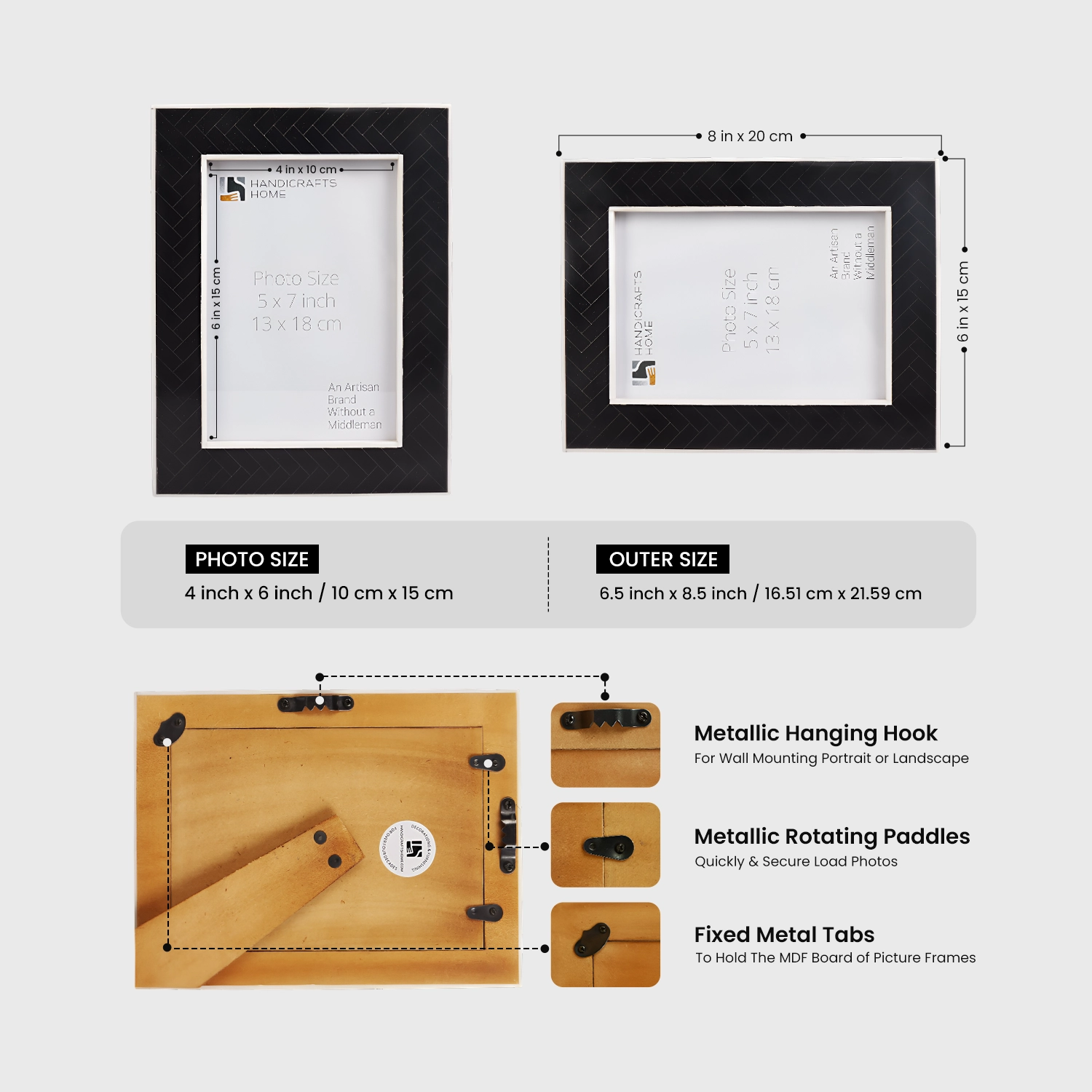 Black & White Resin Inlay Chevron Picture Frame - 4x6 & 5x7