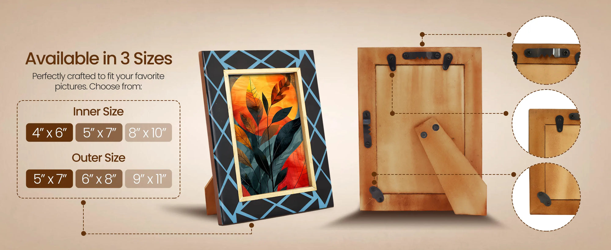 Picture Frames Halo Mamba Pattern Resin Inlay Collection in 3 Sizes