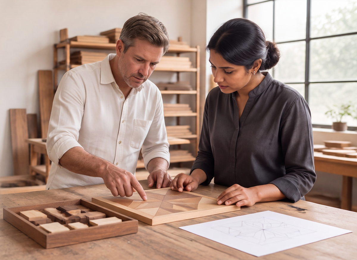 Artisan handcrafting an inlay design
