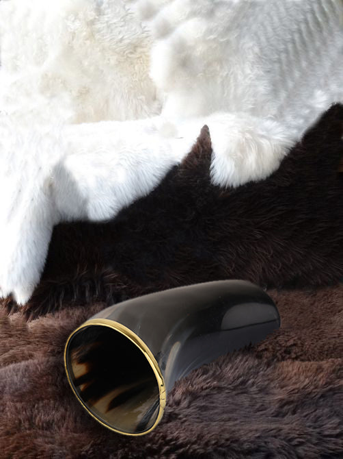 Horn Glass 10 oz Natural Horn Drinkware with Brass Rim - Rustic Bar Glass, Set of 4