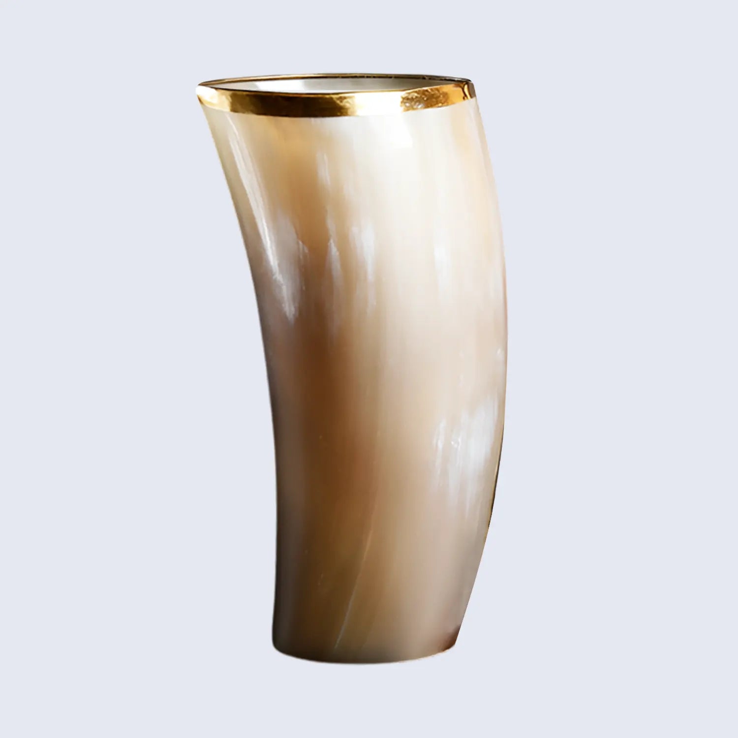 Horn Glasses 10 oz Natural Horn Drinkware with Brass Rim - Rustic Bar Glass, Set of 2