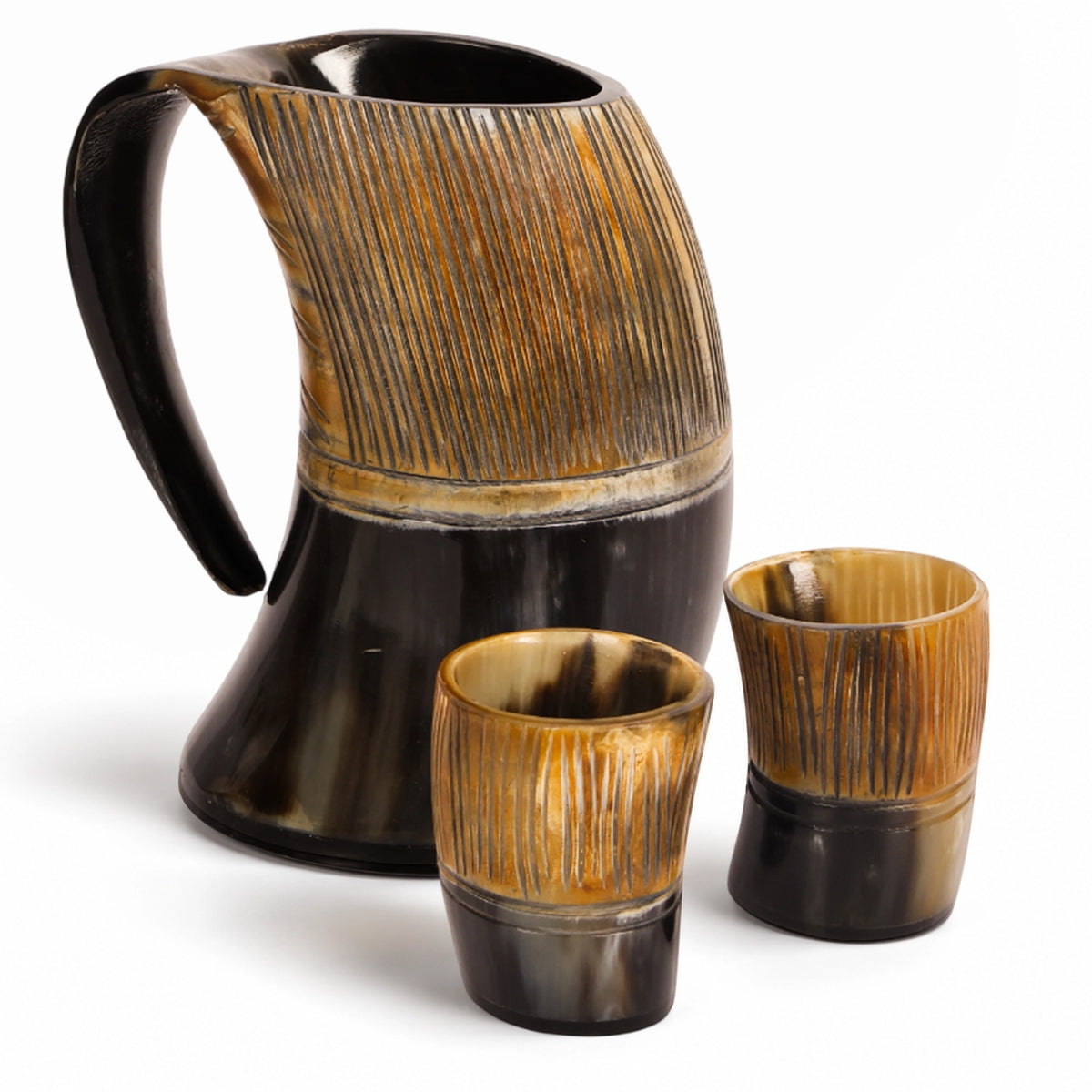 Real Buffalo Drinking Horn Viking Mug & Shot Glass Gift Set