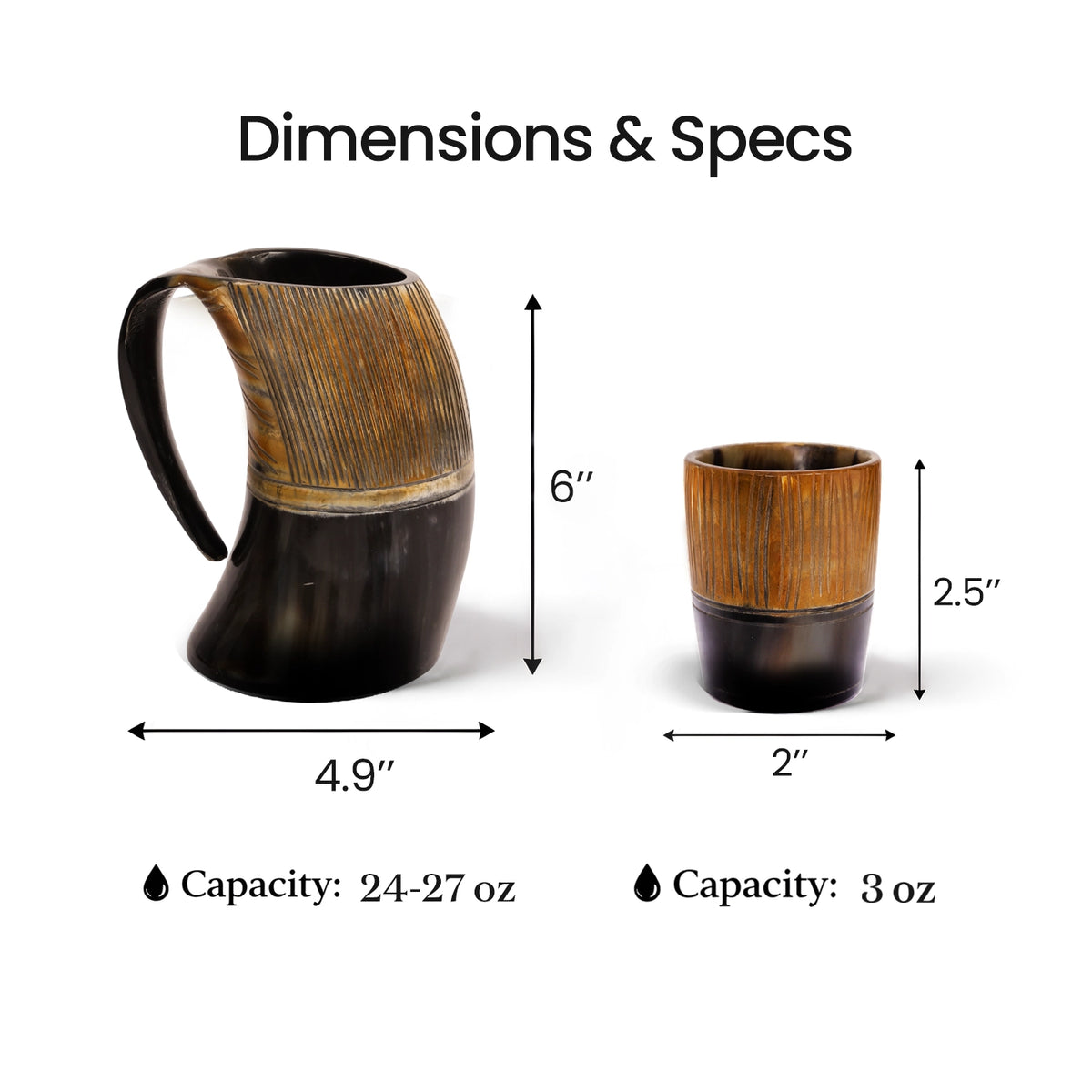 Real Buffalo Drinking Horn Viking Mug & Shot Glass Gift Set