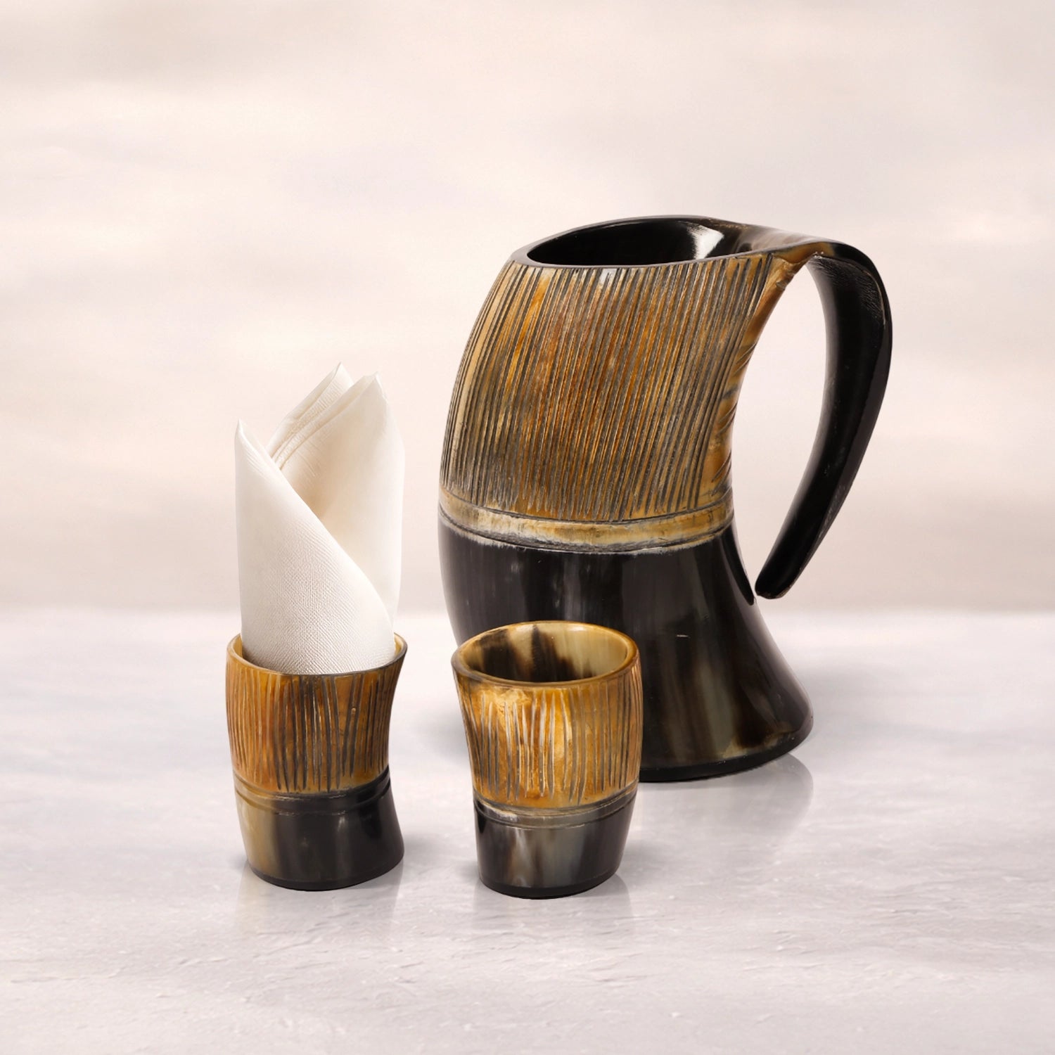 Real Buffalo Drinking Horn Viking Mug & Shot Glass Gift Set