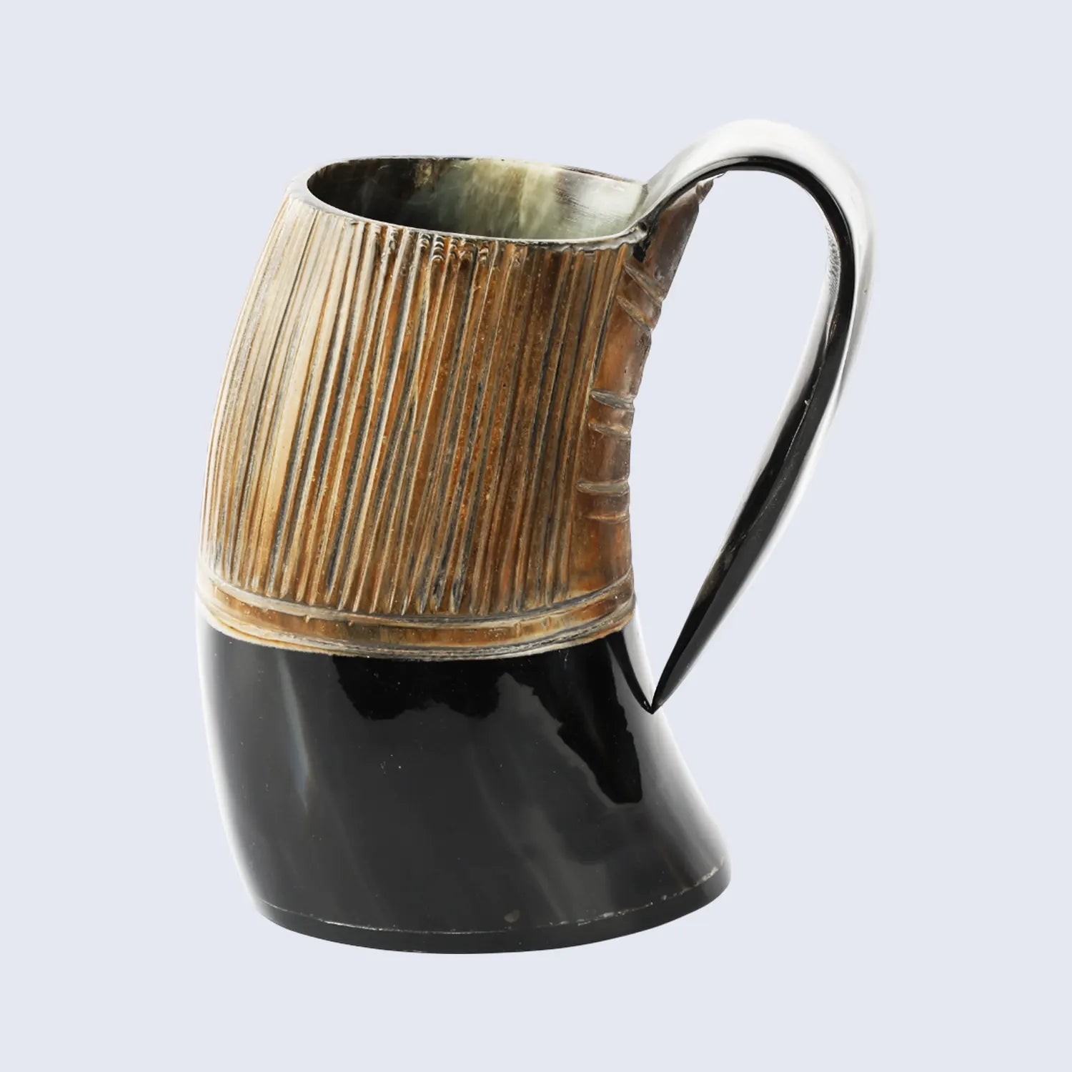 Horn Mug Striped Pattern Natural Ox Horn Drinking Cup Holds Up to 6.5 oz pack of 1
