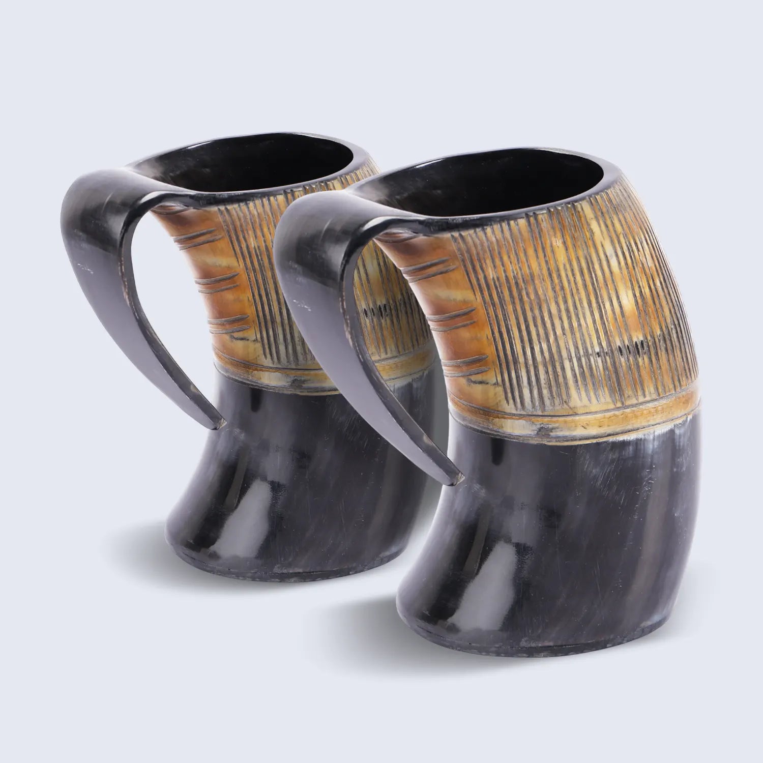 Horn Mug Striped Pattern Natural Ox Horn Drinking Cup Holds Up to 6.5 oz pack of 1