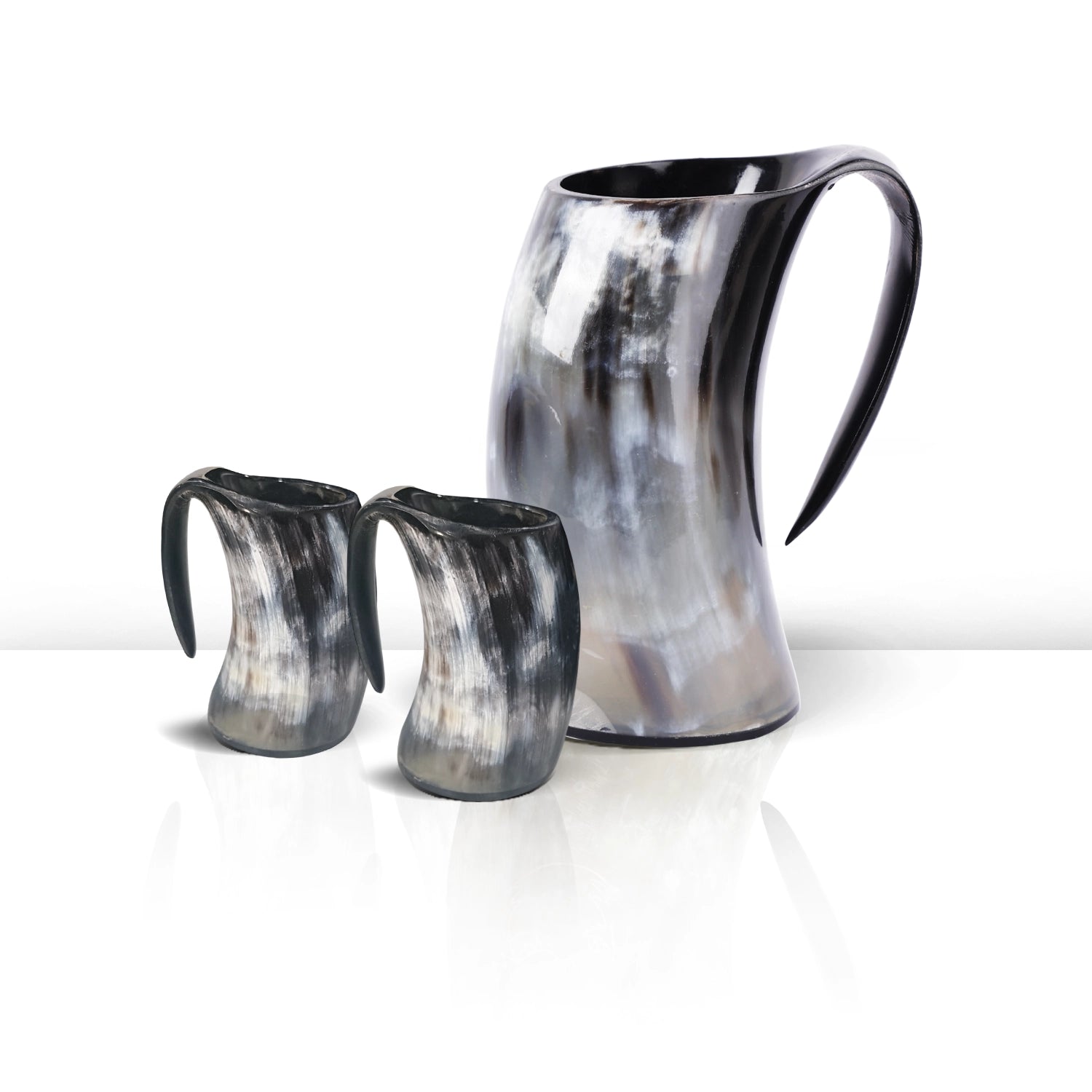 Real Buffalo Horn Viking Mug Set (1 Mug + 2 Mini Mugs)