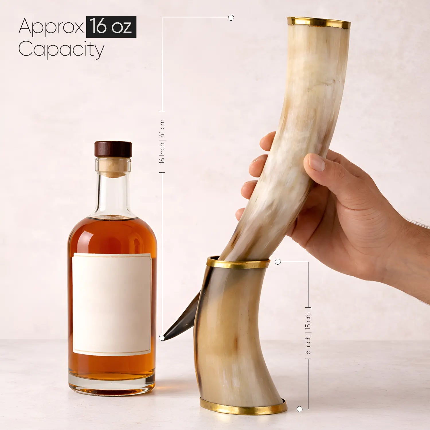 Real Ox Horn Drinking Horn with Stand 16 oz Beer Mug Gift