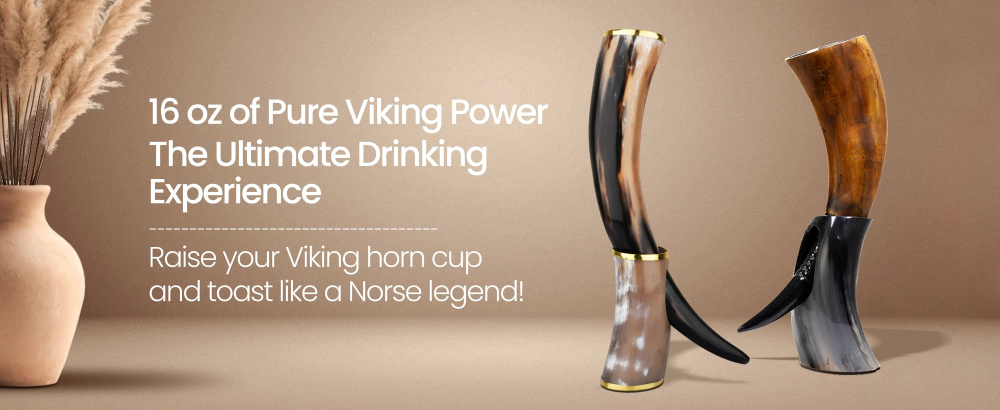 Drinking Horn with Stand - Holds Upto 16 oz, Burnt Craft