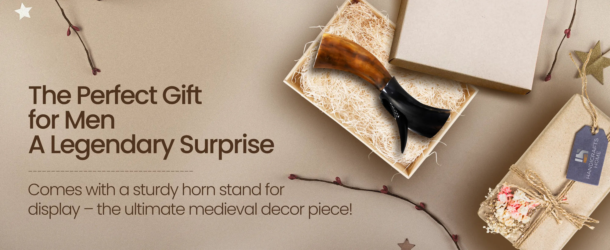 Drinking Horn with Stand - Holds Upto 16 oz, Burnt Craft