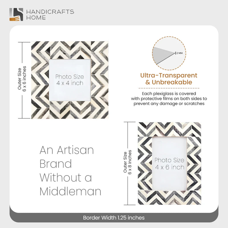 Size Chart for Picture Frames Herringbone Pattern Bone Inlay Collection in 2 Sizes, Grey