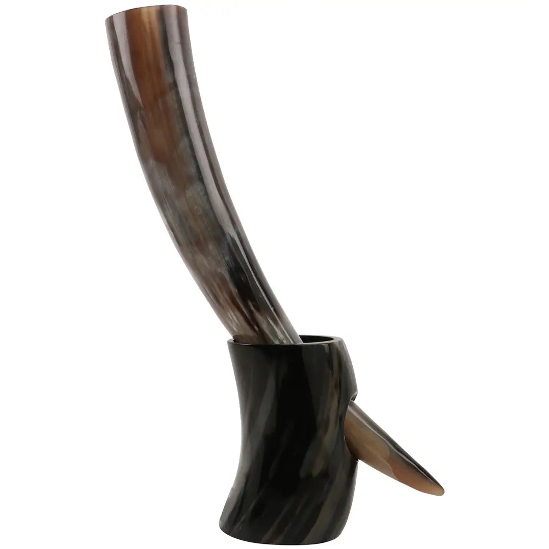 Real Ox Horn Drinking Horn with Stand 16 oz Beer Mug Gift