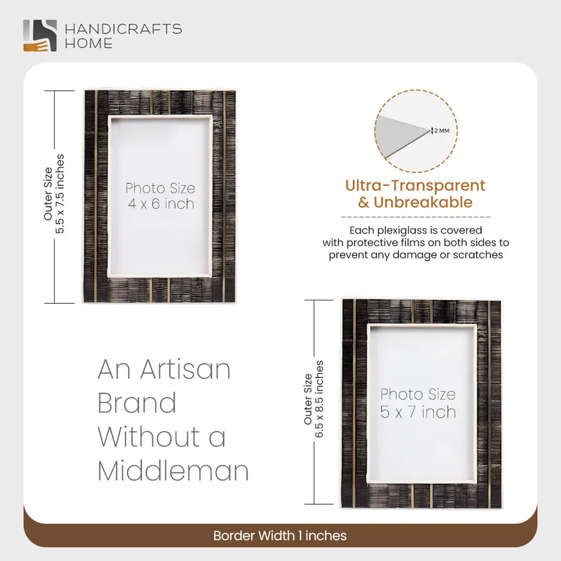 Size Chart for Horn Inlay & Resin Inlay Shagrin Picture Photo Frames Brown, 4x6 5x7