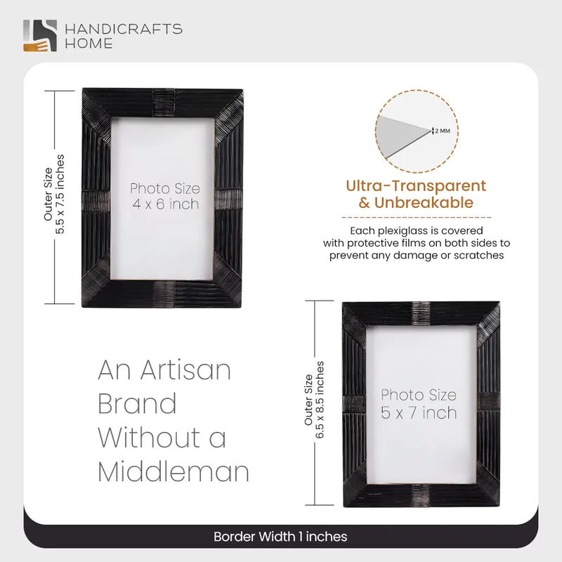 Size Chart for Horn Inlay Shagrin Picture Photo Frames Black, 4x6 5x7