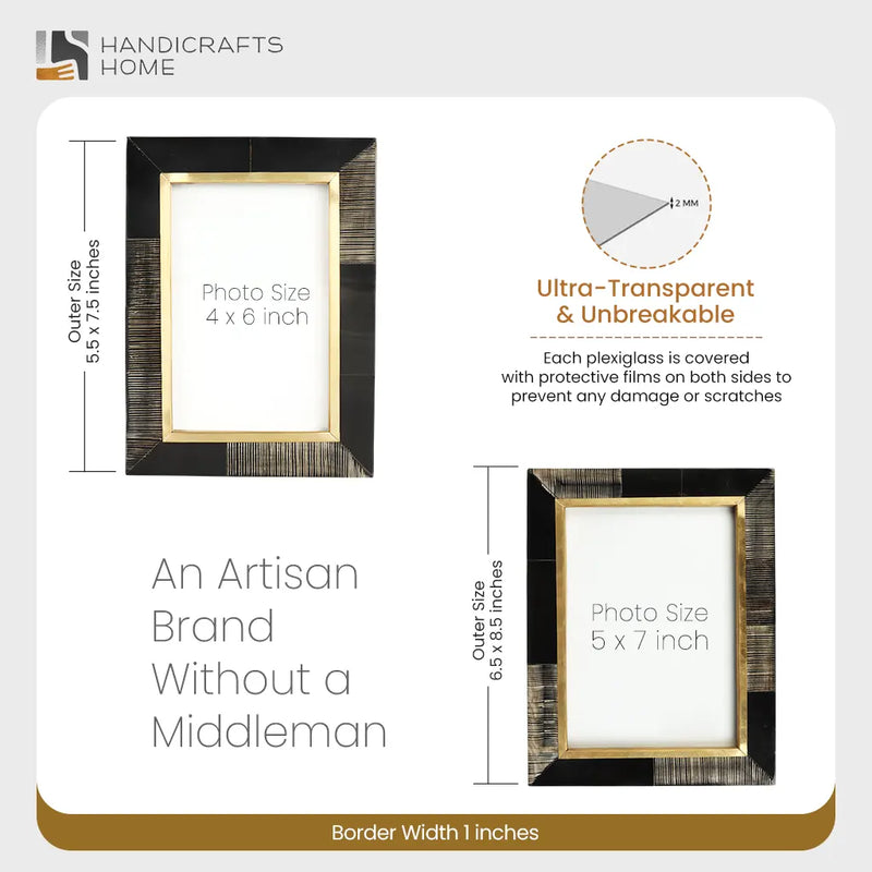 Size Chart for Horn Inlay Shagrin Picture Photo Frames Brown, 4x6 5x7