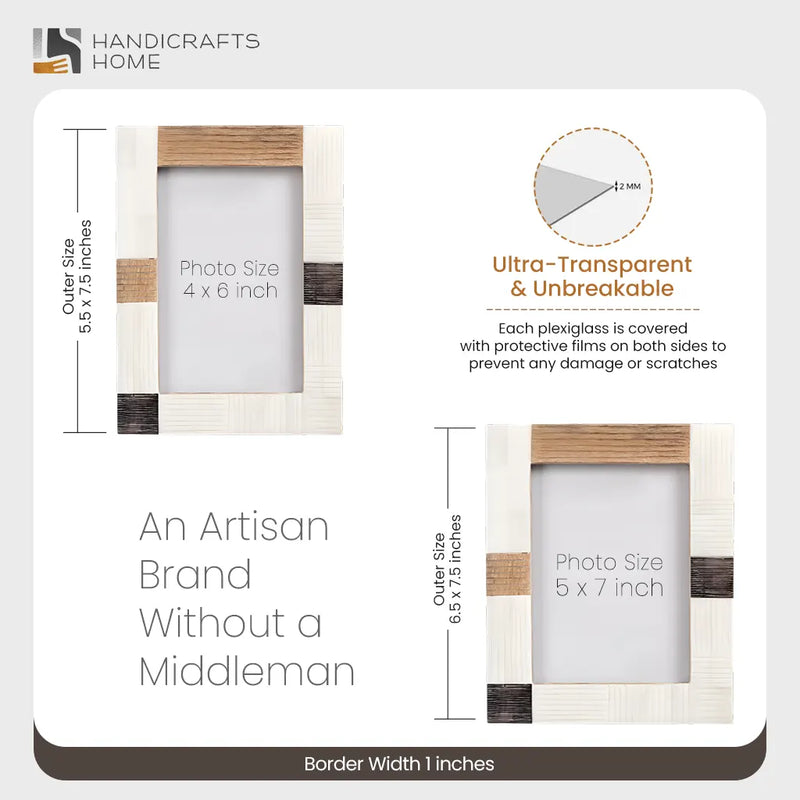 Size Chart for Horn, Wood & Bone Inlay Handmade Neutral Picture Frames - 4x6, 5x7