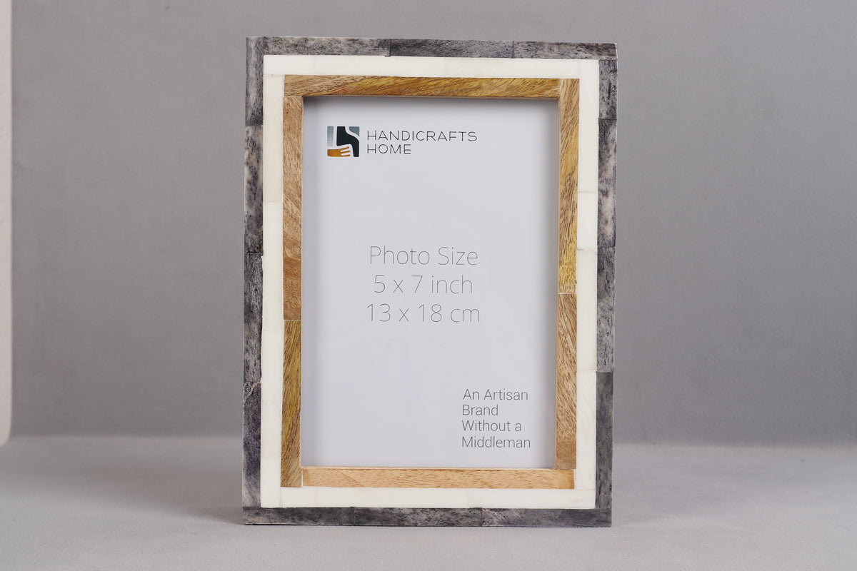 Handmade Natural Wood & Bone Inlay Picture Frame - Strata Collection - 4x6 5x7, for tabletop or wall display