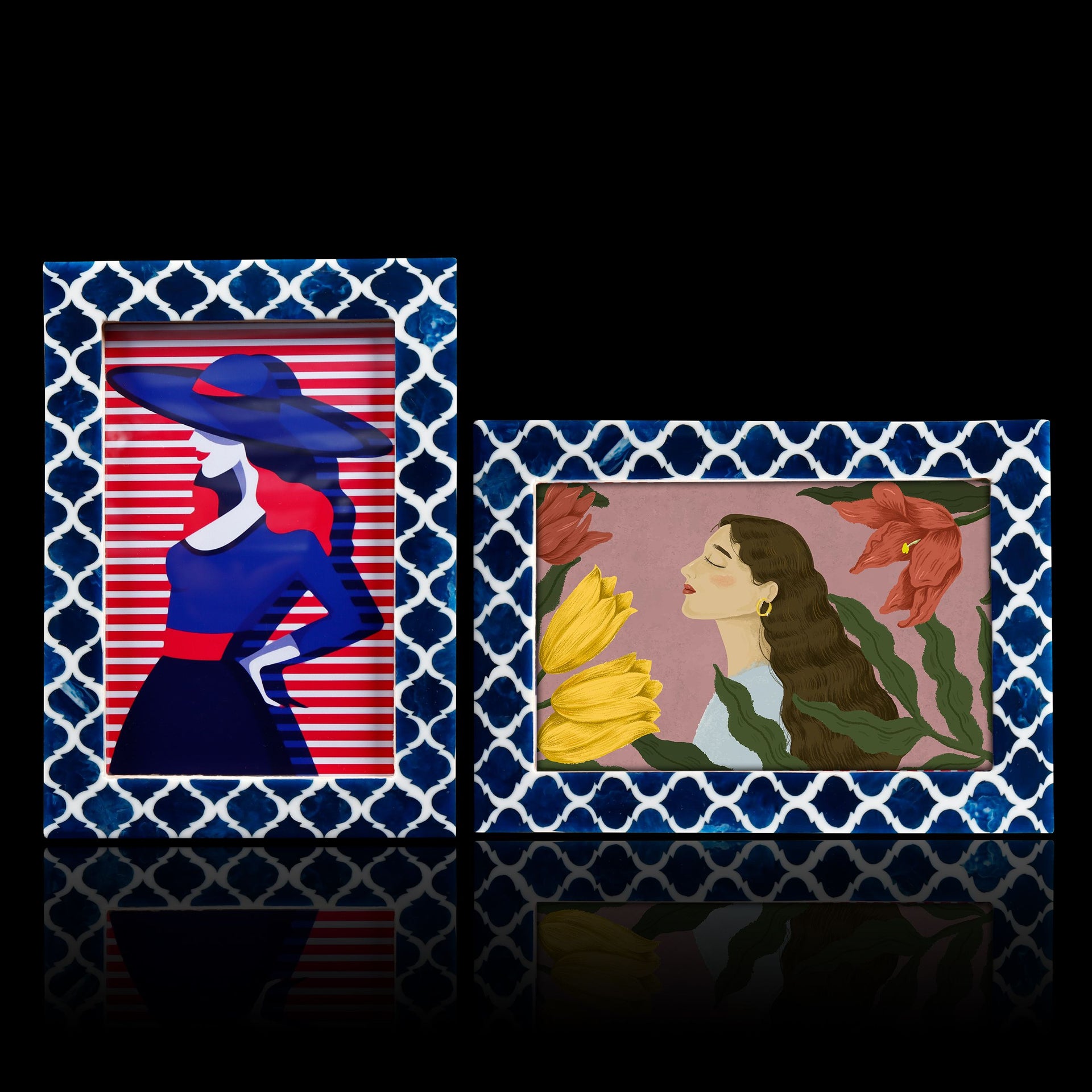 Picture Frames Casablanca Medianoche Pattern Bone & Resin Inlay Collection in 3 Sizes, Pack of 2