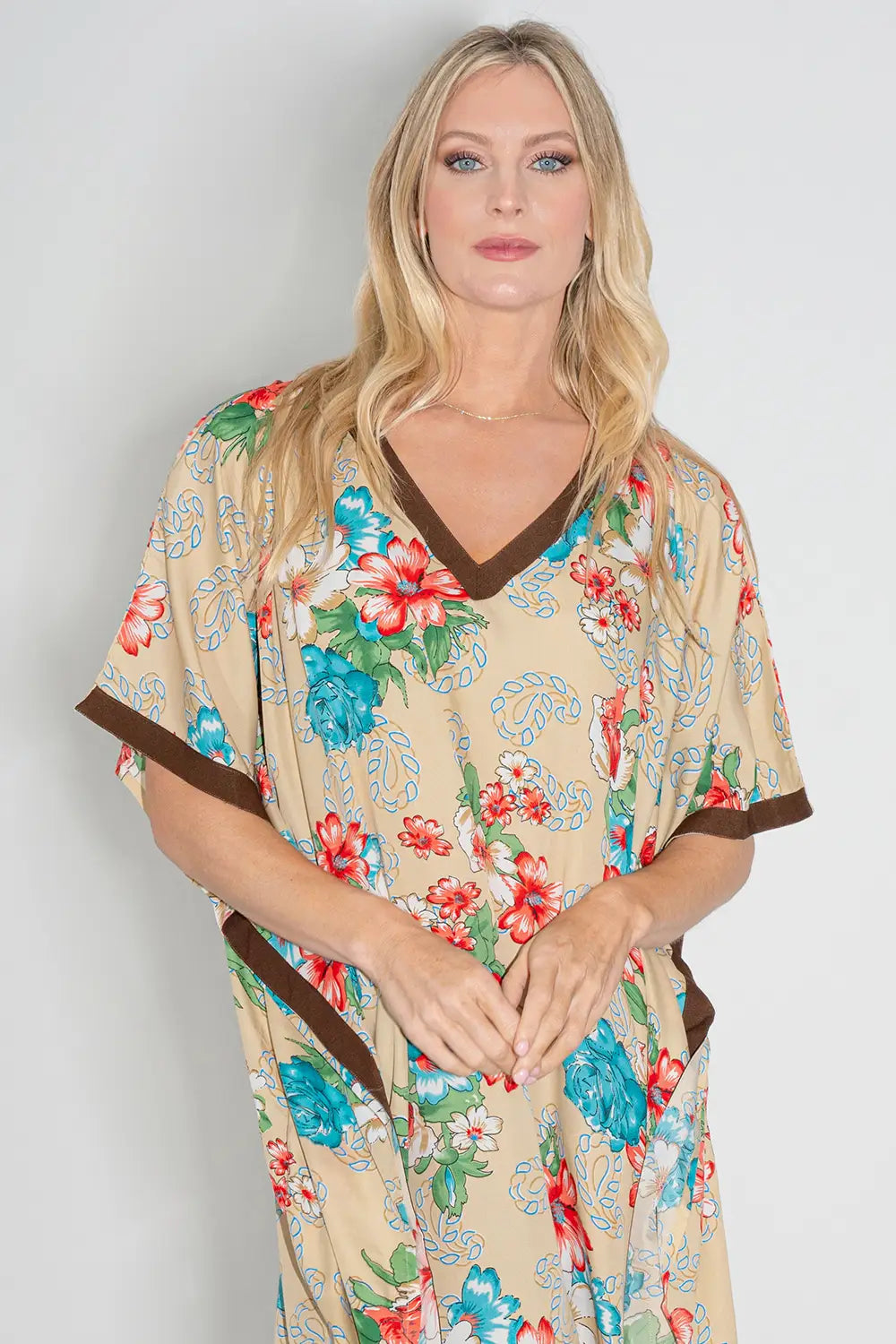 Women Long Kaftans Summer Holiday Caftan Dress Brown S-3XL