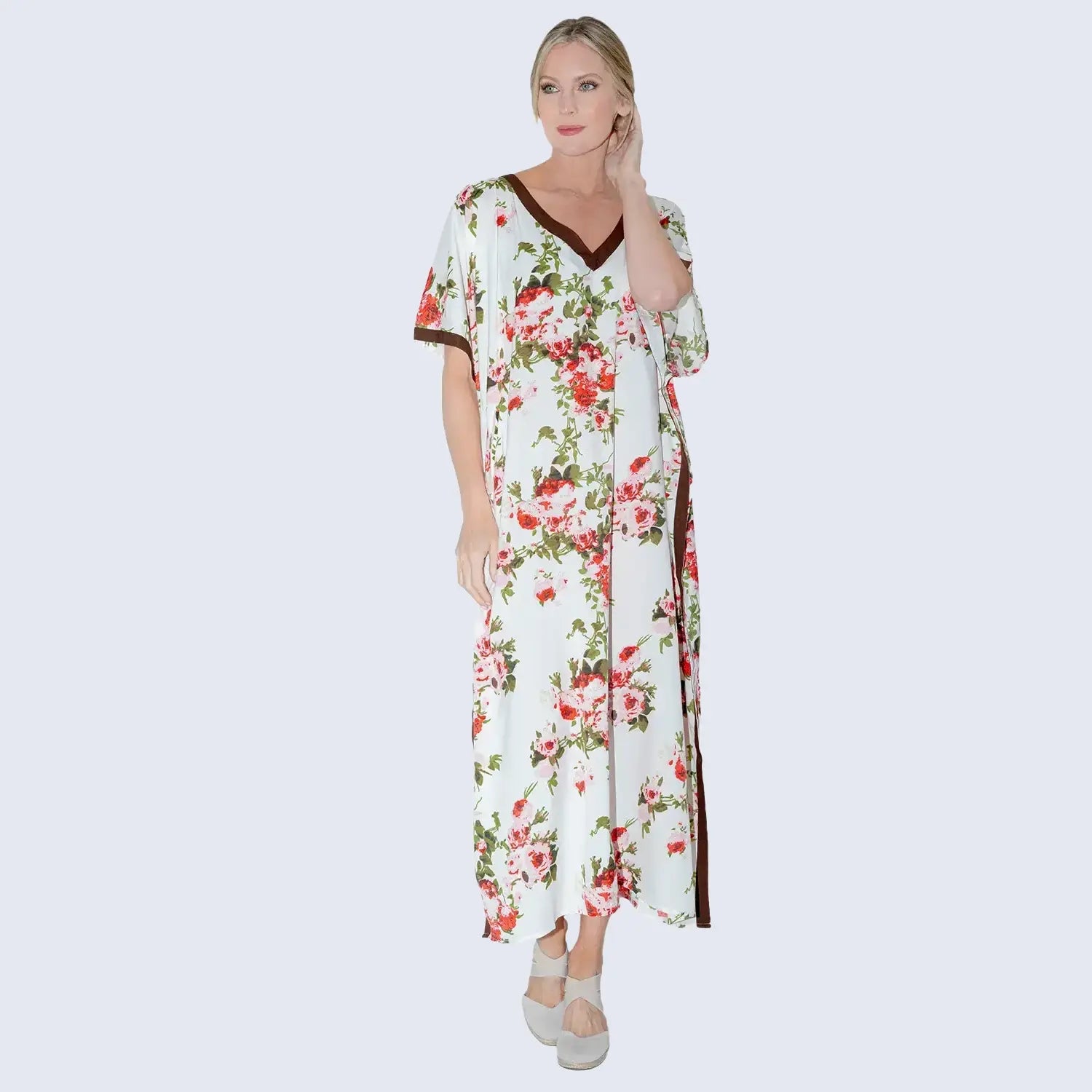 Women Long Kaftans Summer Holiday Caftan Dress Cream S-3XL