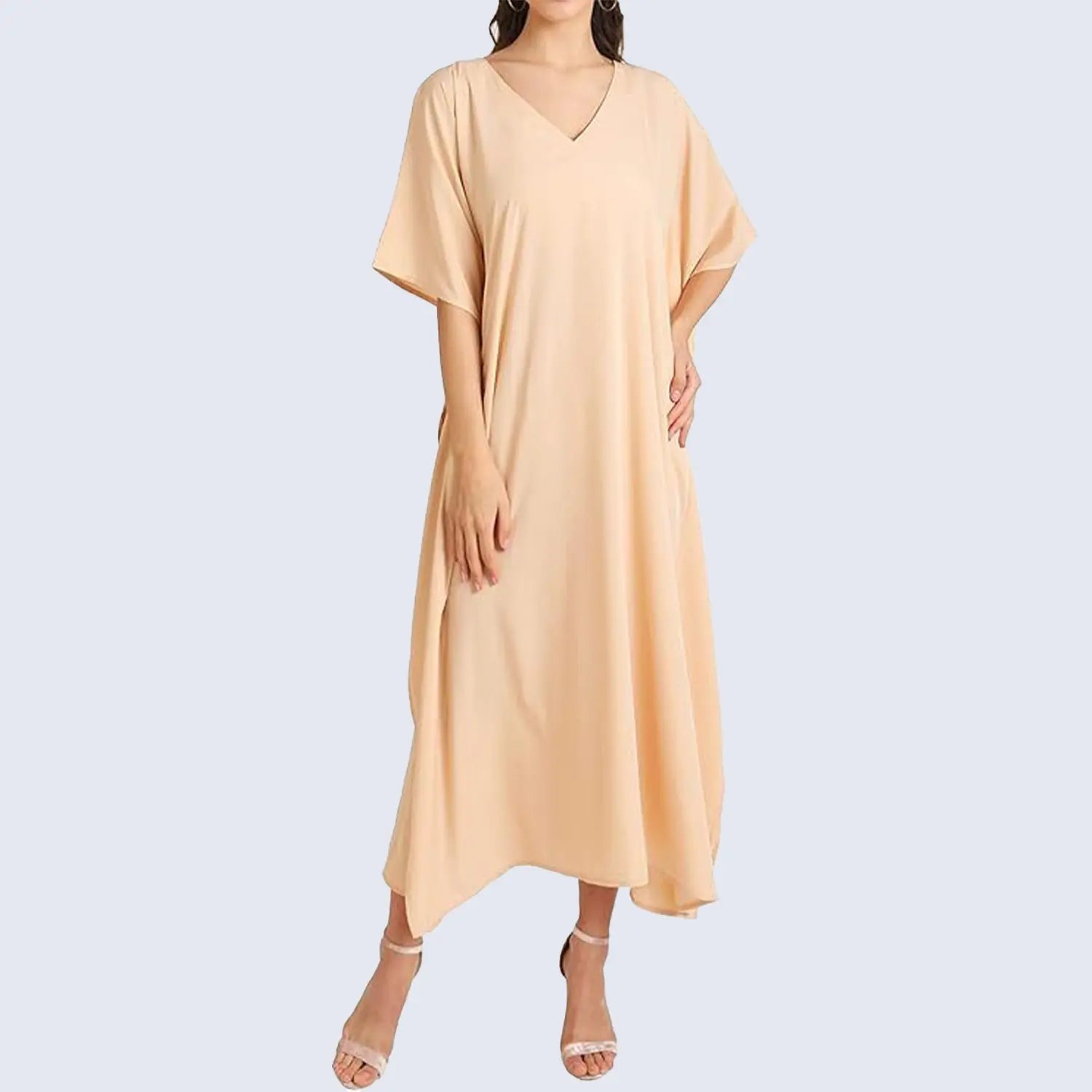 Women Long Kaftans Summer Holiday Caftan Dress, Beige S-3XL