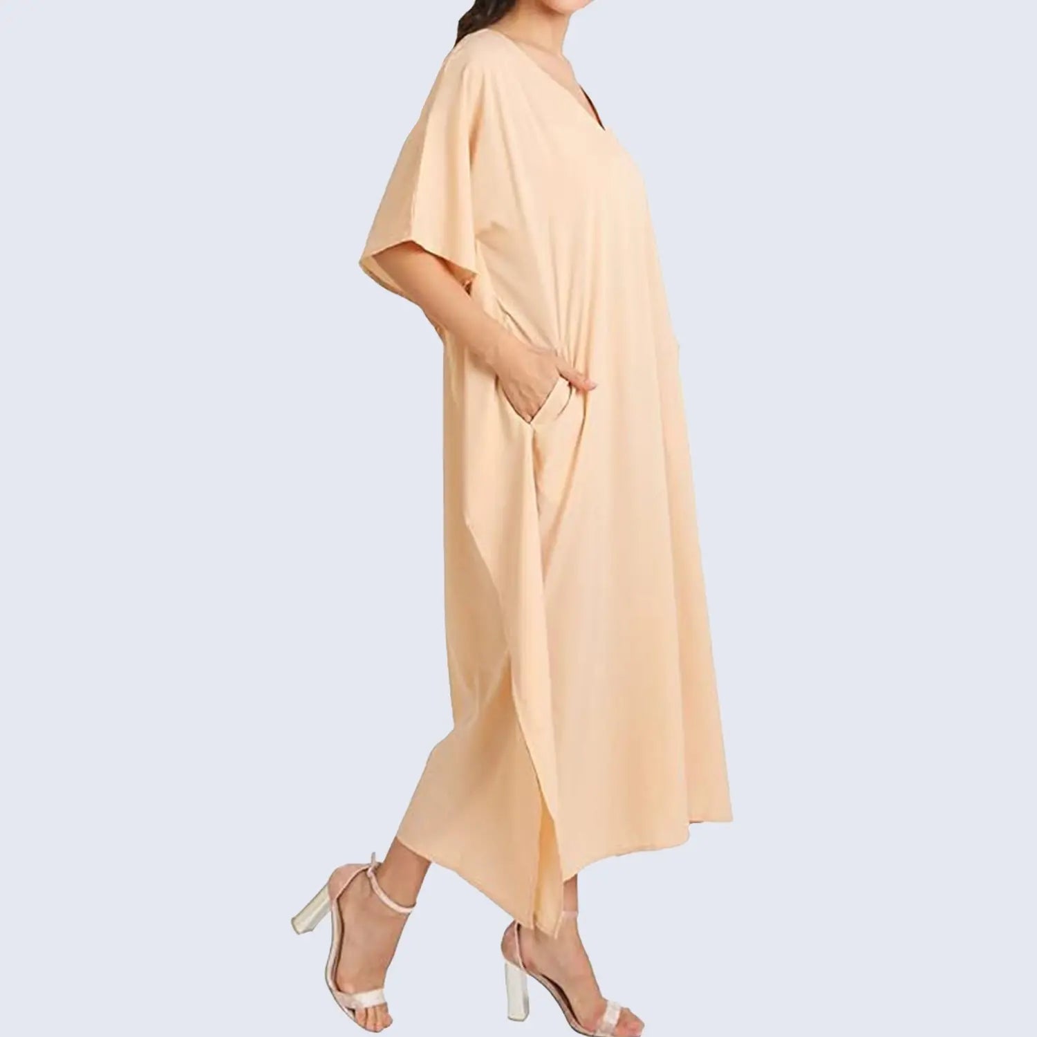 Women Long Kaftans Summer Holiday Caftan Dress, Beige S-3XL