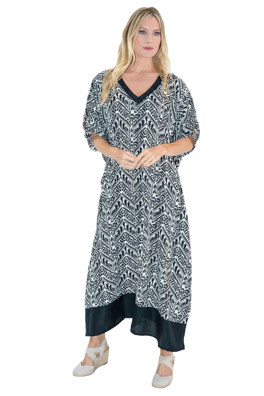 Women Long Kaftans Summer Holiday Caftan Dress Black S-3XL