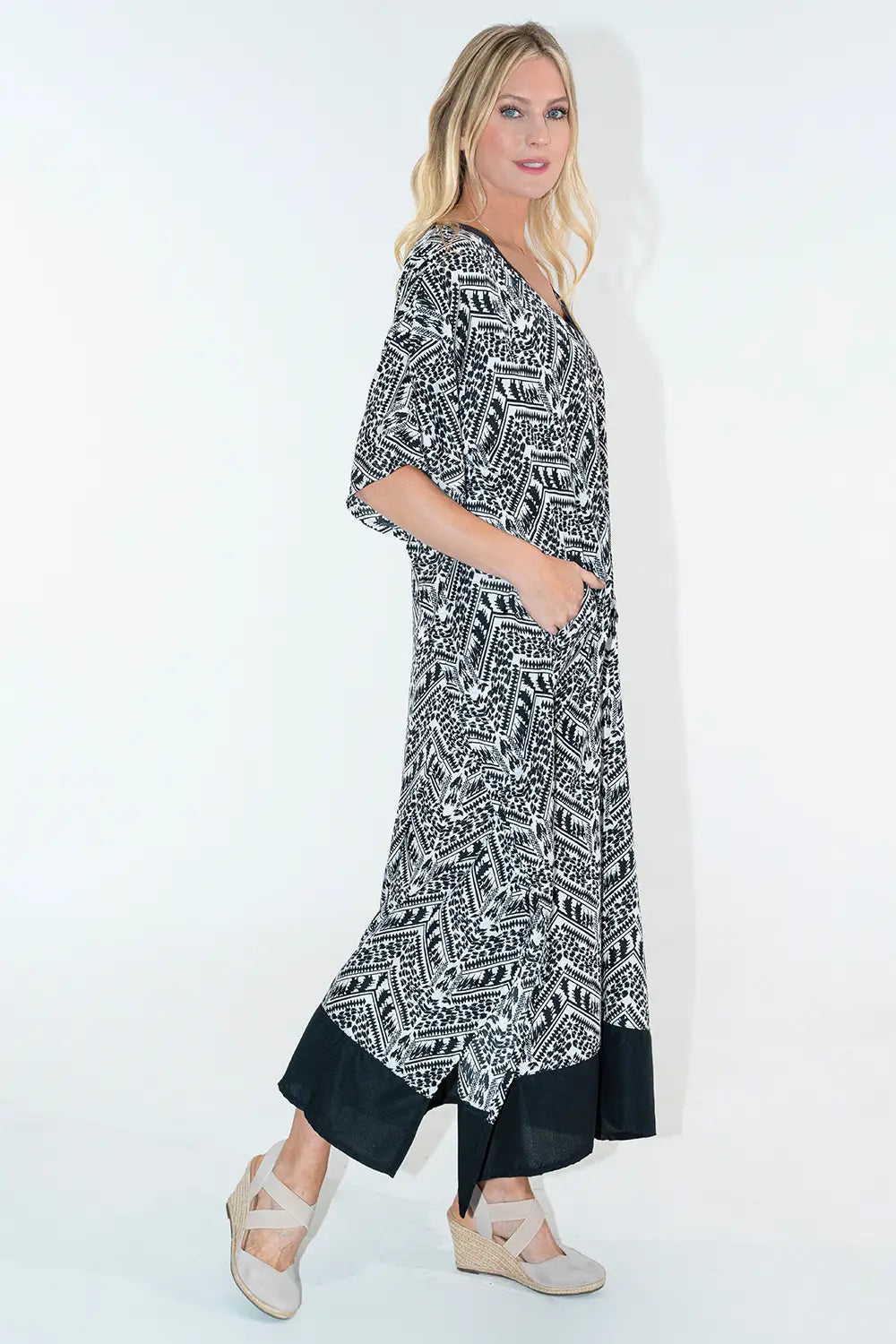 Women Long Kaftans Summer Holiday Caftan Dress Black S-3XL