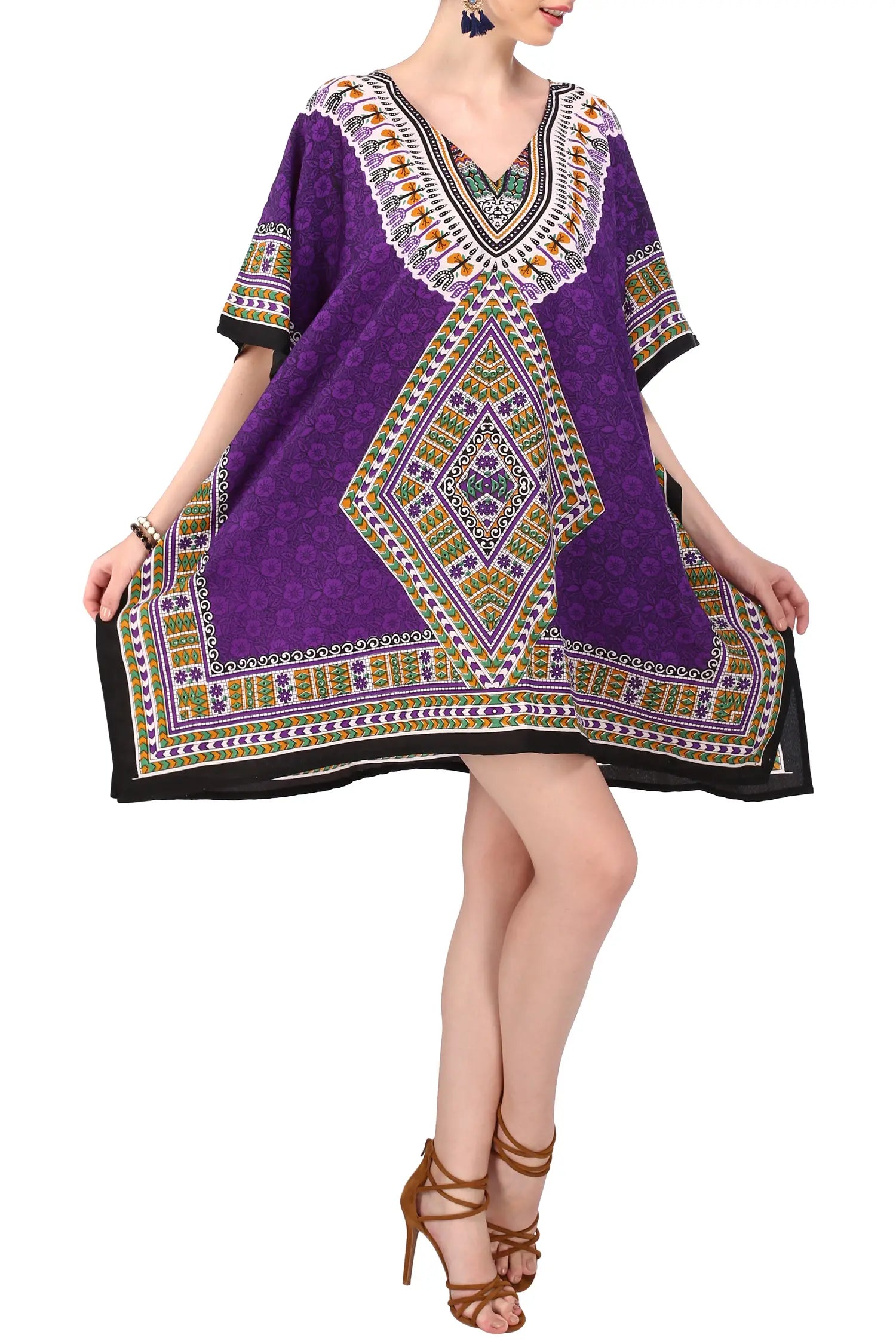 Women Short Kaftans Summer Holiday Caftan Dress 4 Colors S-3XL