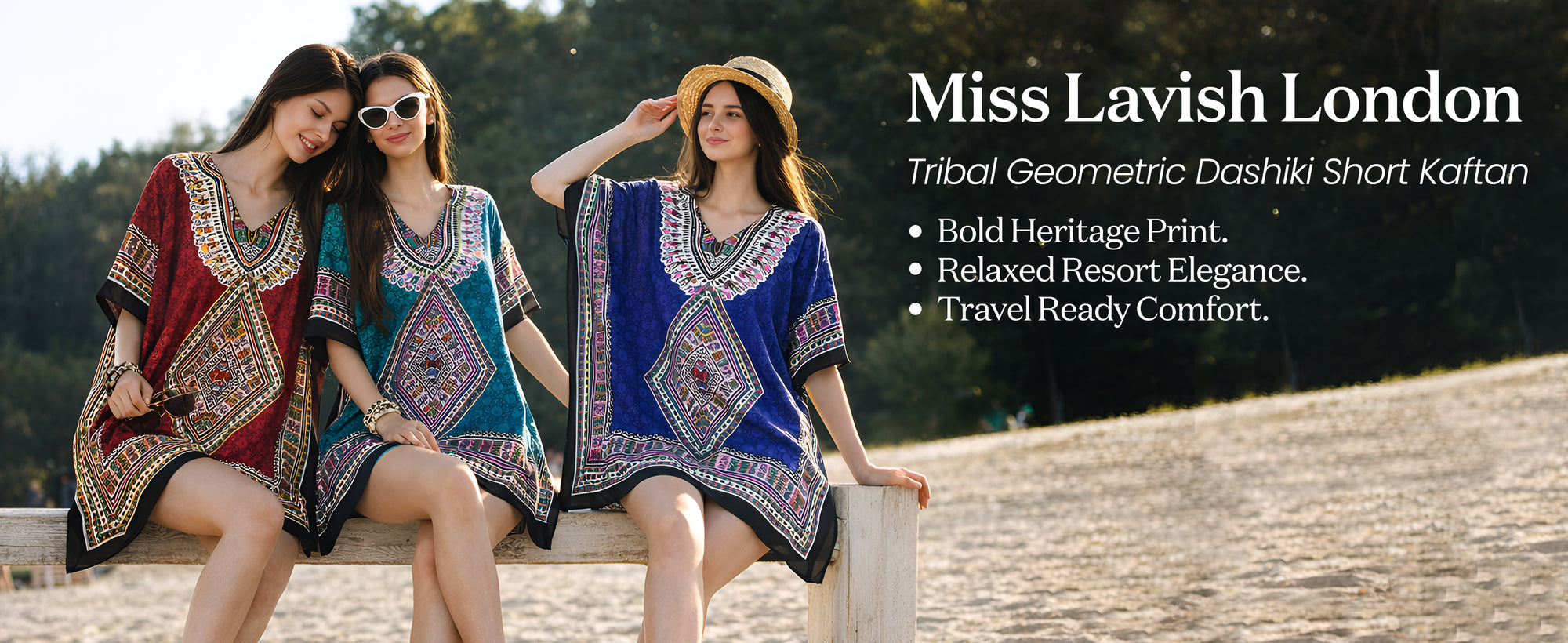 Tribal Geometric Dashiki Print Short Polyester Kaftan Dress with V Neck & Pockets