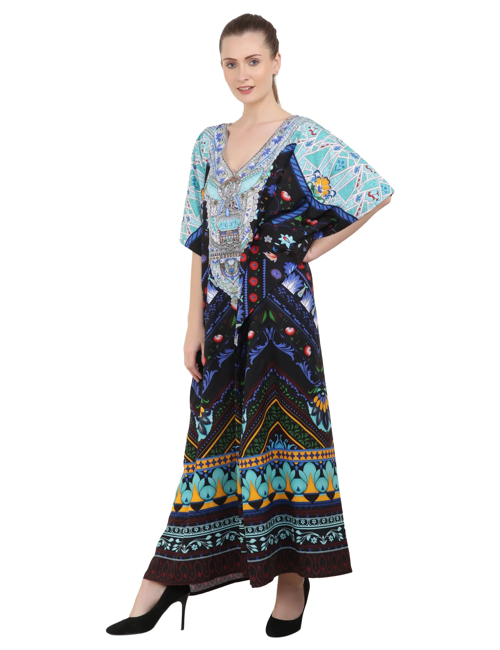 Women Long Kaftans Summer Holiday Caftan Dress Black S-3XL