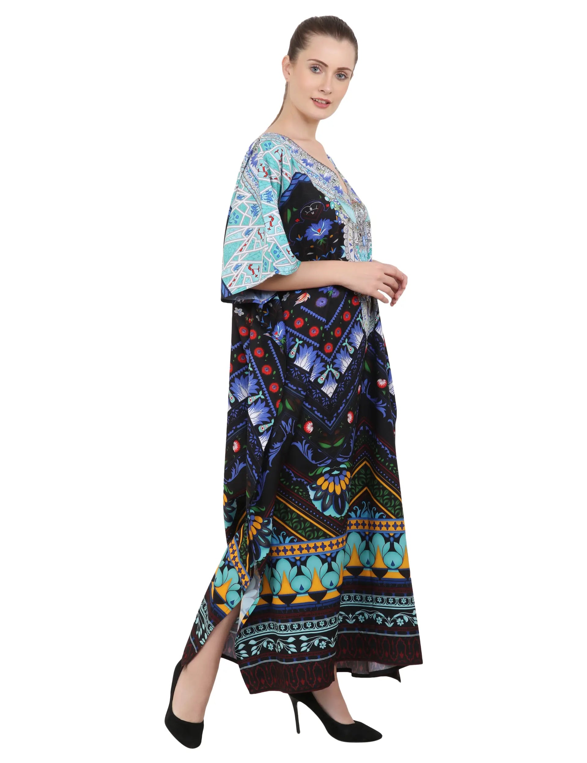 Women Long Kaftans Summer Holiday Caftan Dress Black S-3XL