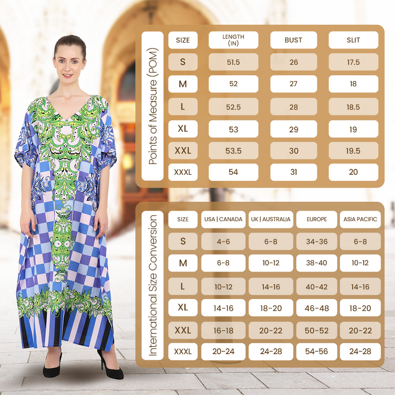 Size Chart for Women Long Kaftans Summer Holiday Caftan Dress 6 Colors S-3XL
