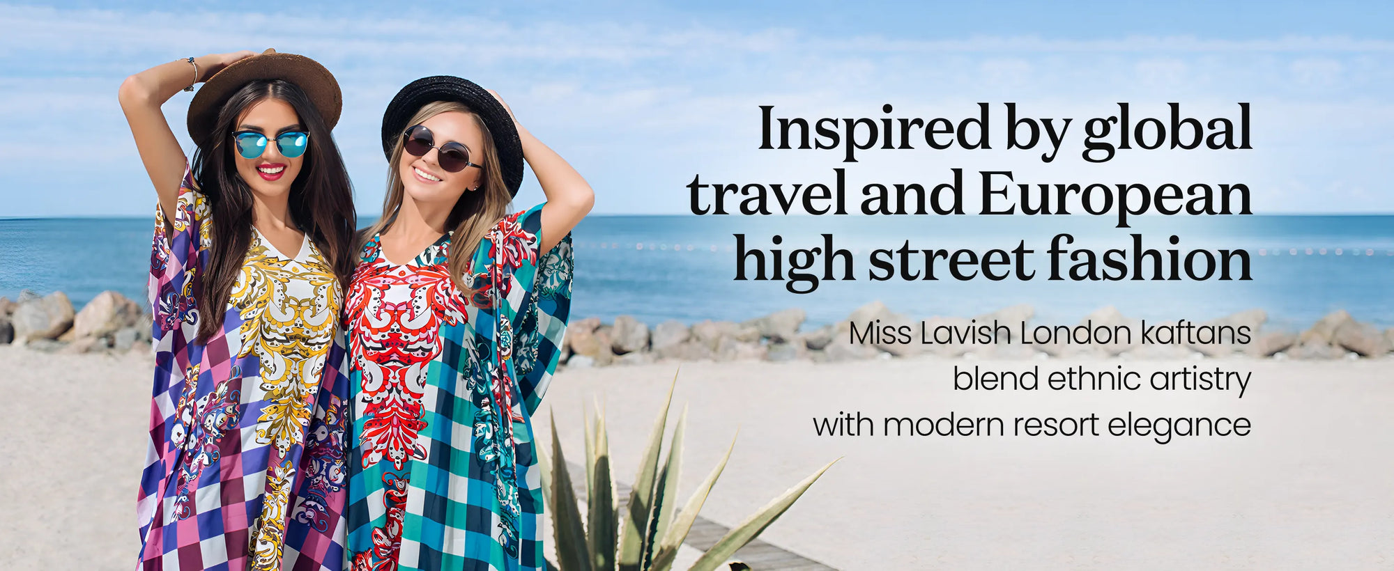 Floral Print Polyester Kaftan Dress with V Neck & Side Slits