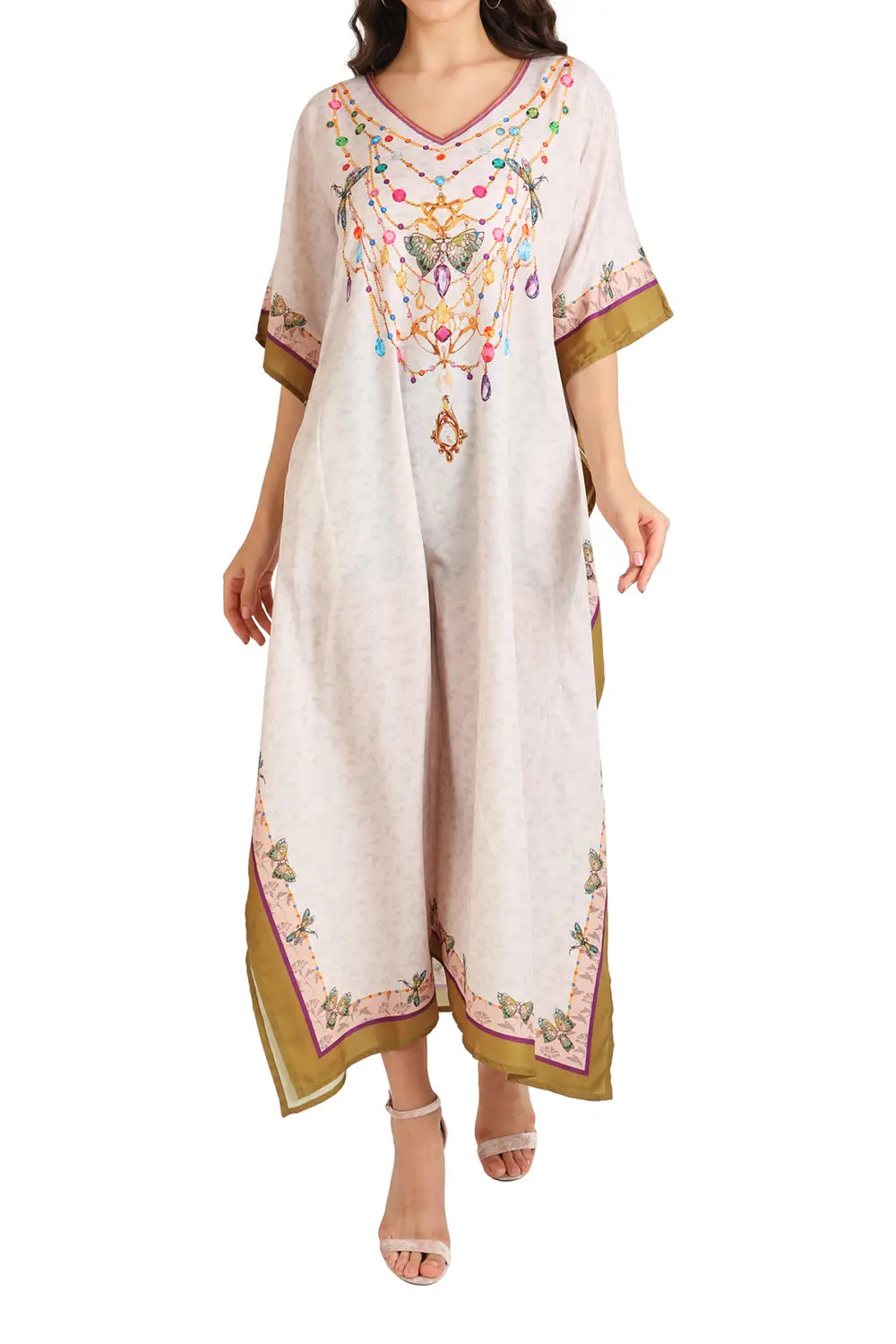 Women Long Kaftans Summer Holiday Caftan Dress Bronze S-3XL