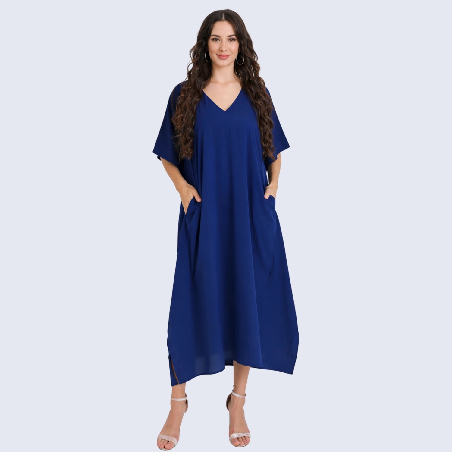 Women Long Kaftans Summer Holiday Caftan Dress, Navy S-3XL